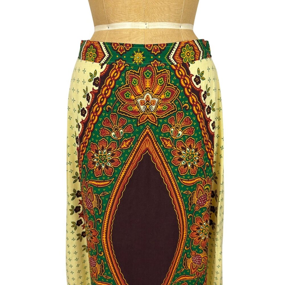 Vintage 70s Ethnic Skirt Womens M Medallion Cotton Print Maxi Hippie Boho Flamen - Picture 5 of 10